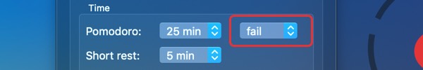 Pomodoro pause/fail settings